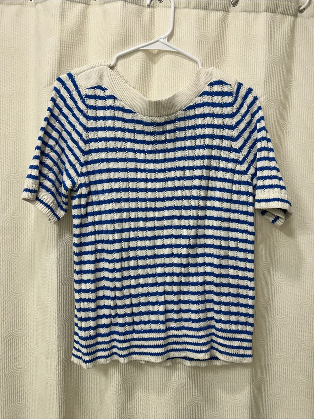 croft & barrow Cream and Blue Striped Short-Sleeve Crew Sweater